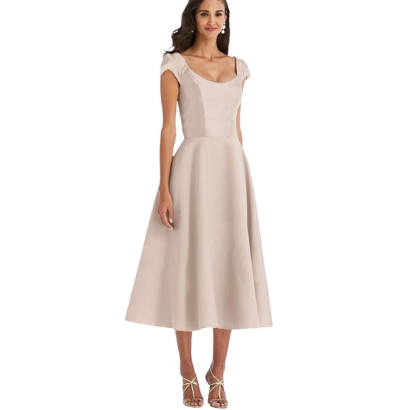 ALFRED SUNG Dresses & Skirts - Alfred Sung Puff Cap Sleeve Full Skirt Satin Midi Dress Sz 8